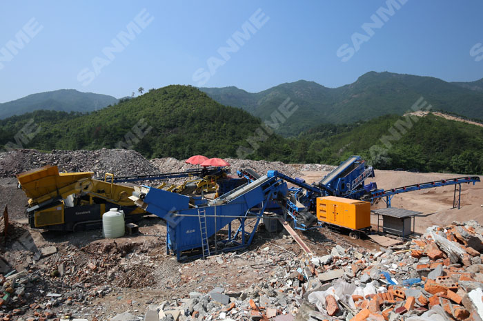 浙江東陽時產100噸移動式建築垃圾處理生產線